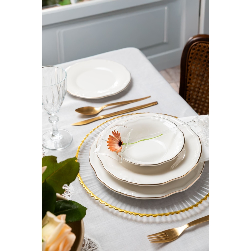 Service de table 24 pièces blanc/doré/porcelaine