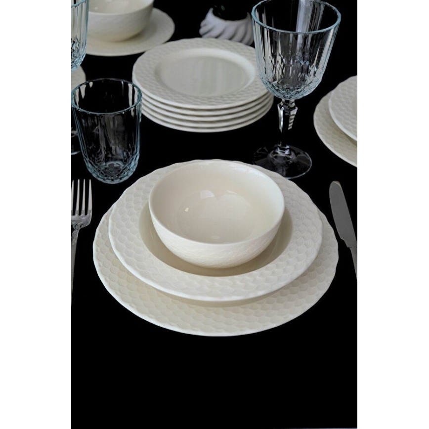 Service de table 24 pièces, blanc en porcelaine