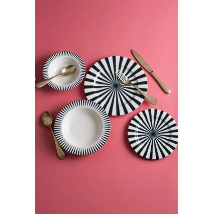 Service de table 24 pièces blanc/noir/porcelaine