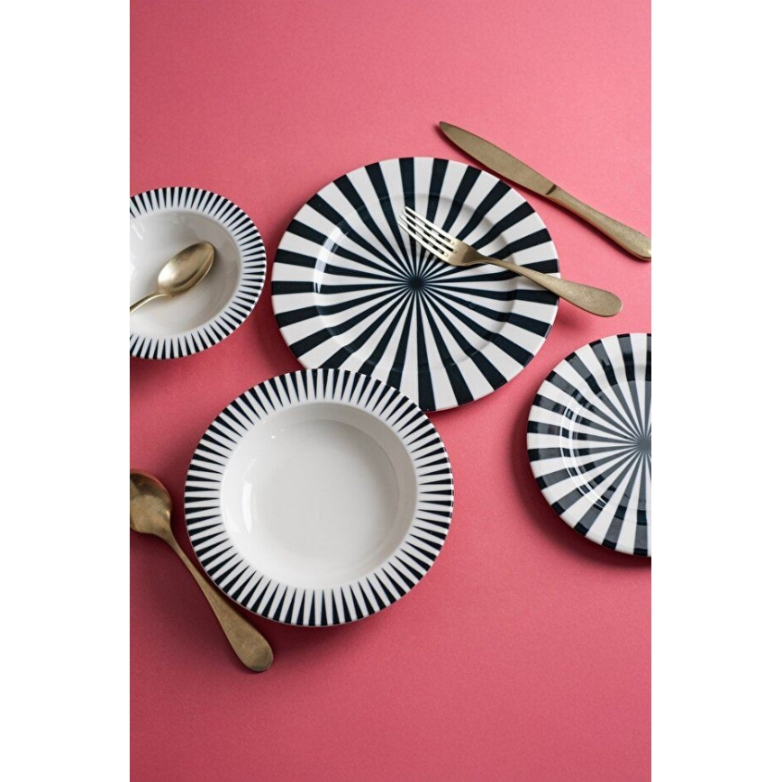 Service de table 24 pièces blanc/noir/porcelaine
