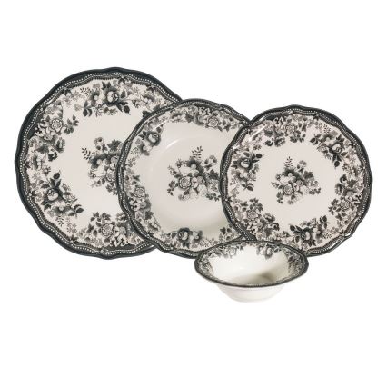 Service de table 24 pièces blanc/noir/porcelaine