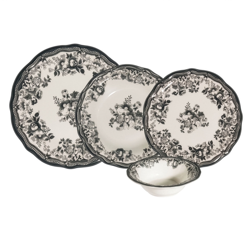 Service de table 24 pièces blanc/noir/porcelaine