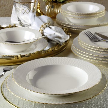Service de table 24 pièces blanc/or/porcelaine