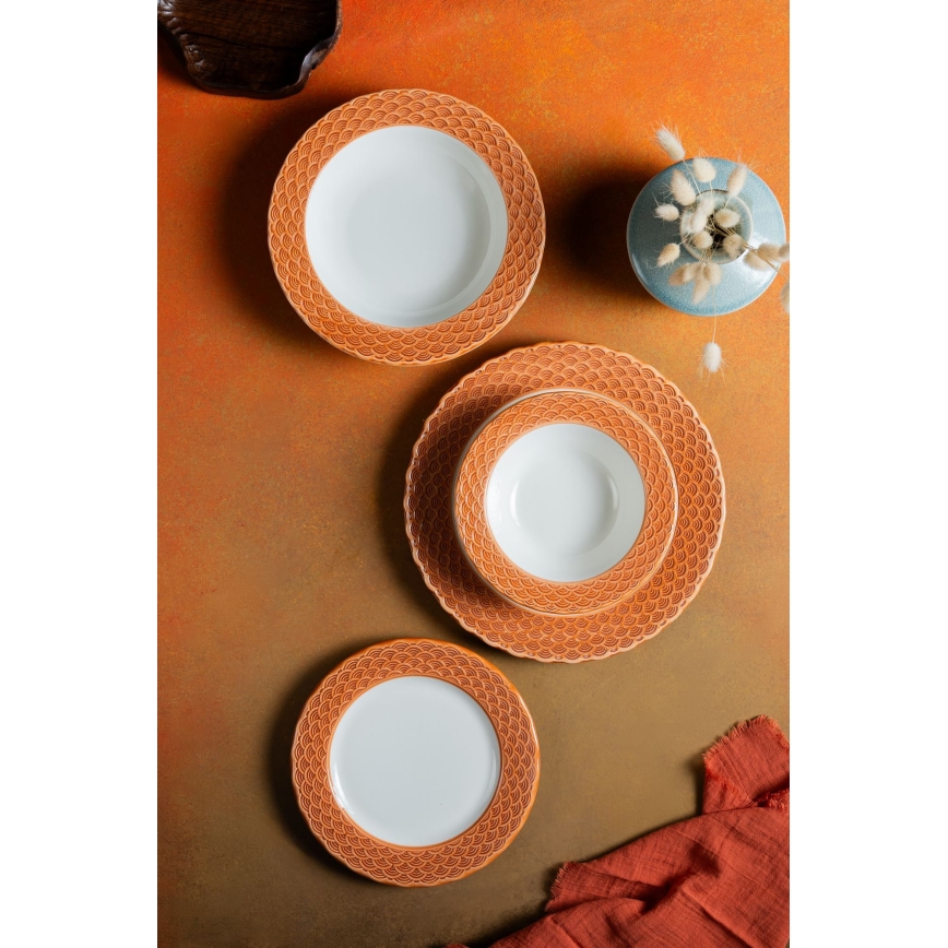 Service de table 24 pièces blanc/orange/porcelaine