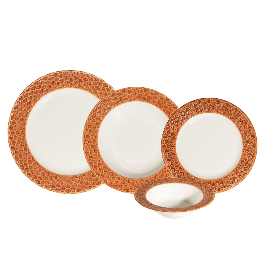 Service de table 24 pièces blanc/orange/porcelaine