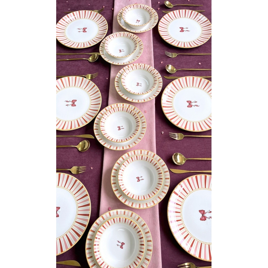 Service de table 24 pièces blanc/rose/doré/céramique