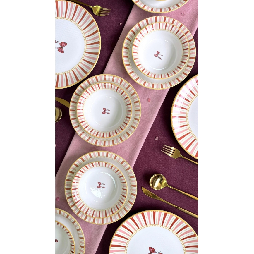 Service de table 24 pièces blanc/rose/doré/céramique