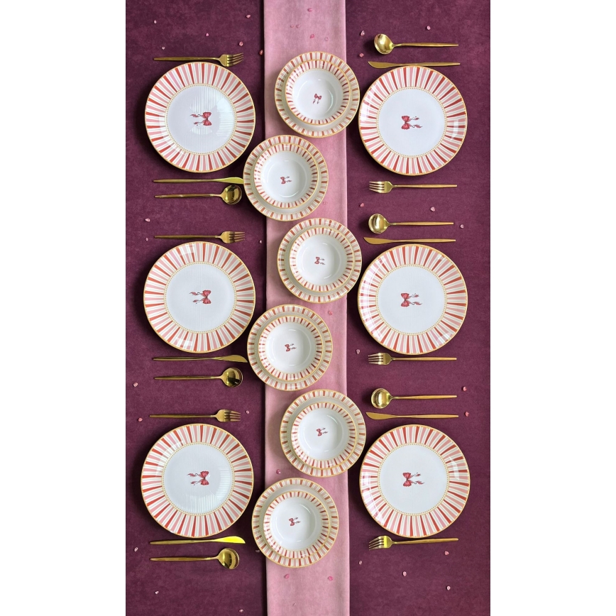 Service de table 24 pièces blanc/rose/doré/céramique