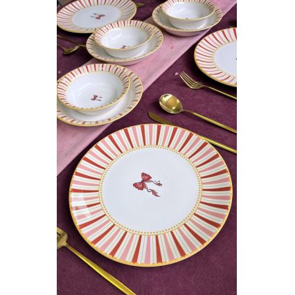Service de table 24 pièces blanc/rose/doré/céramique