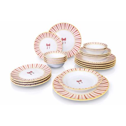 Service de table 24 pièces blanc/rose/doré/céramique