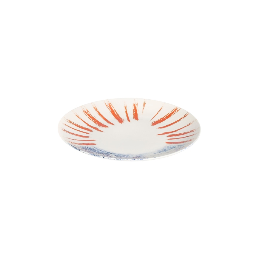 Service de table 24 pièces blanc/rouge/bleu /porcelaine