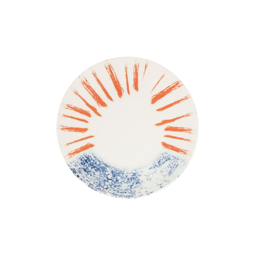 Service de table 24 pièces blanc/rouge/bleu /porcelaine