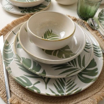 Service de table 24 pièces blanc/vert/céramique