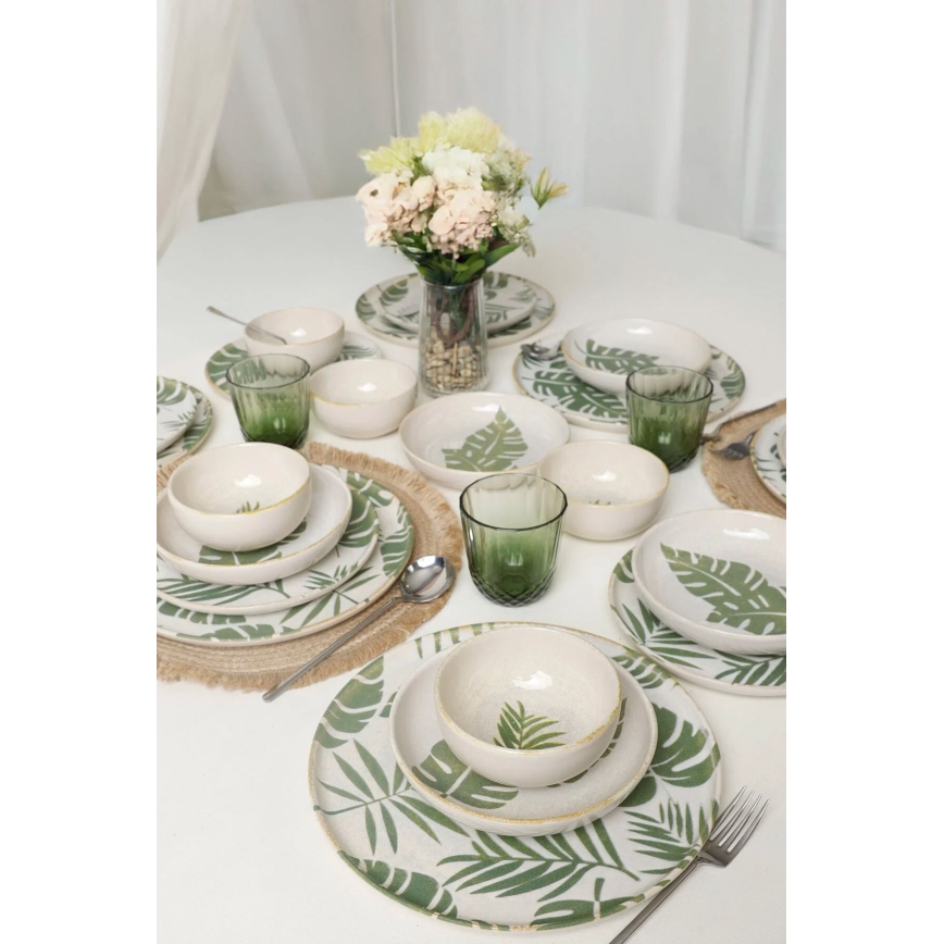 Service de table 24 pièces blanc/vert/céramique
