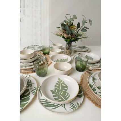 Service de table 24 pièces blanc/vert/céramique