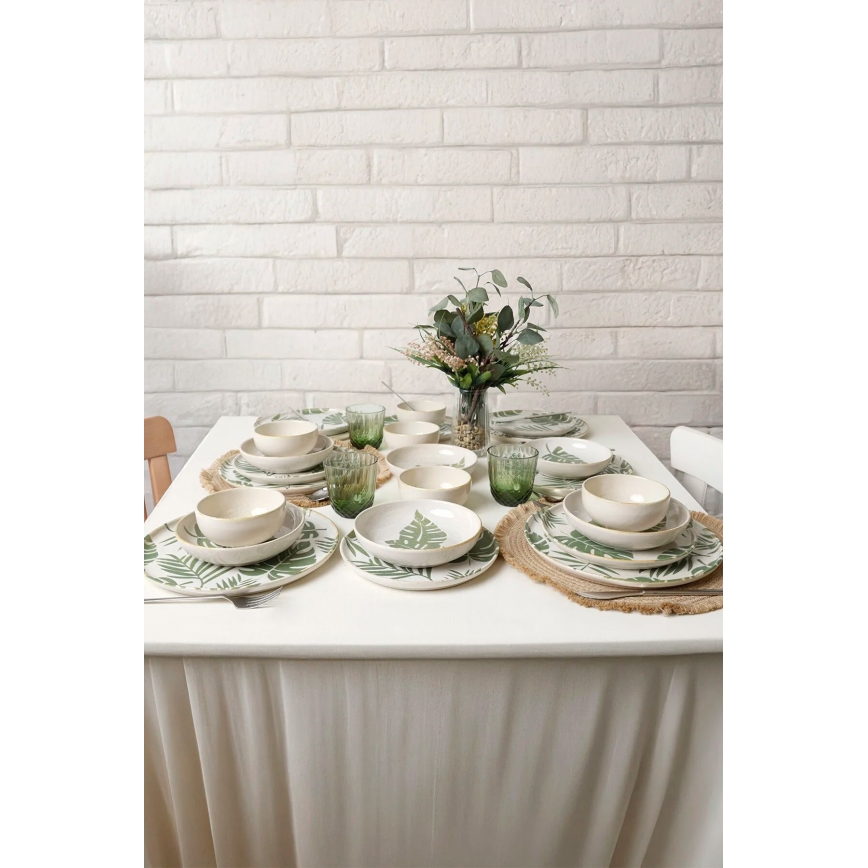 Service de table 24 pièces blanc/vert/céramique