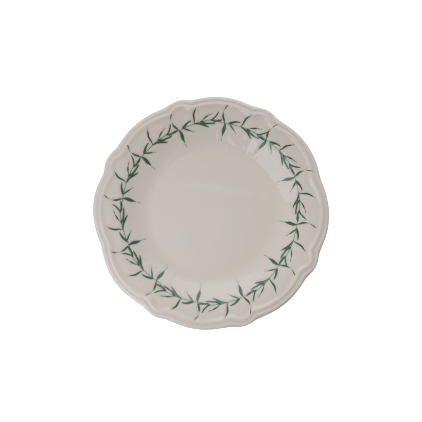 Service de table 24 pièces, blanc/vert, en porcelaine