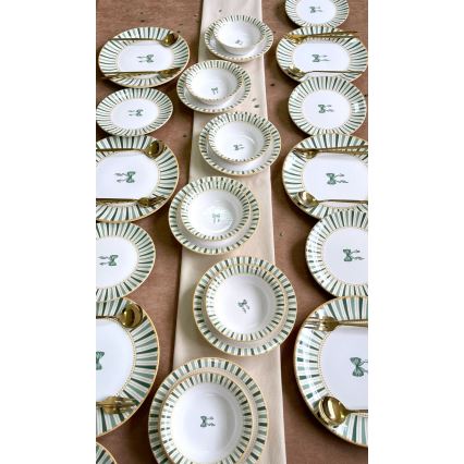 Service de table 24 pièces blanc/vert/or/céramique