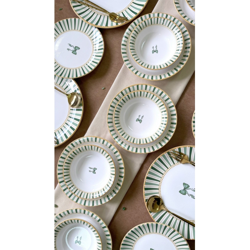 Service de table 24 pièces blanc/vert/or/céramique
