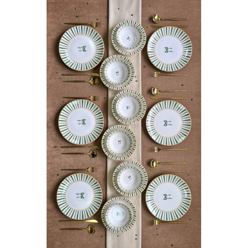 Service de table 24 pièces blanc/vert/or/céramique