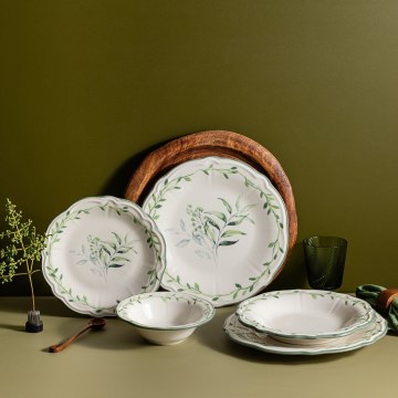 Service de table 24 pièces blanc/vert/porcelaine