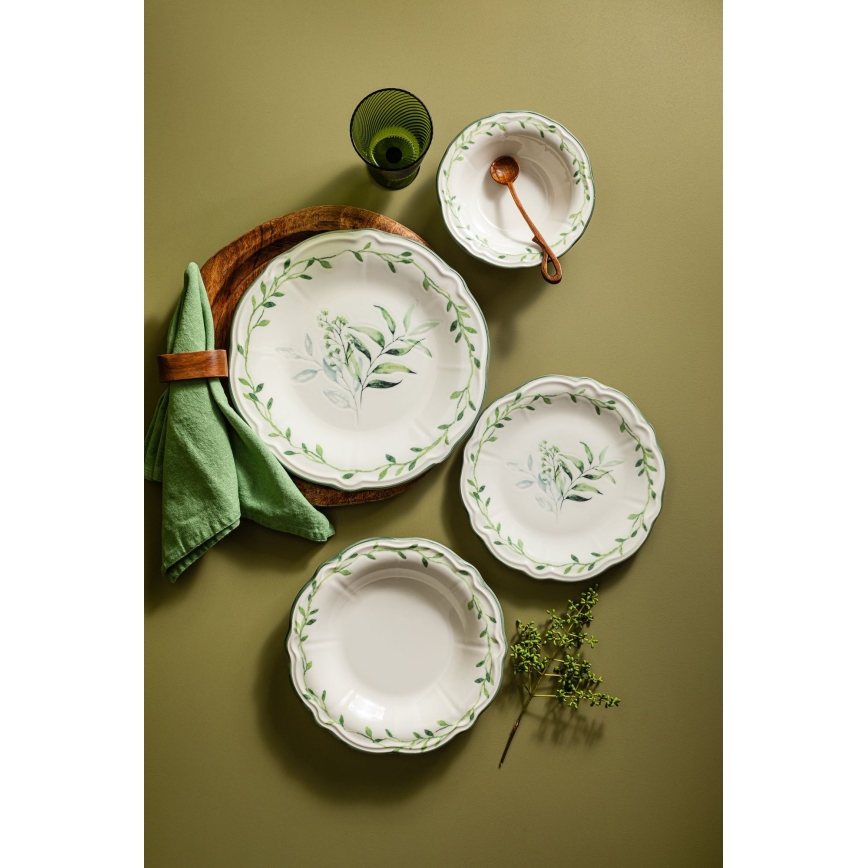 Service de table 24 pièces blanc/vert/porcelaine