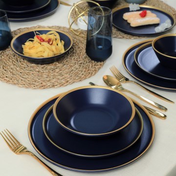 Service de table 24 pièces bleu/doré/céramique