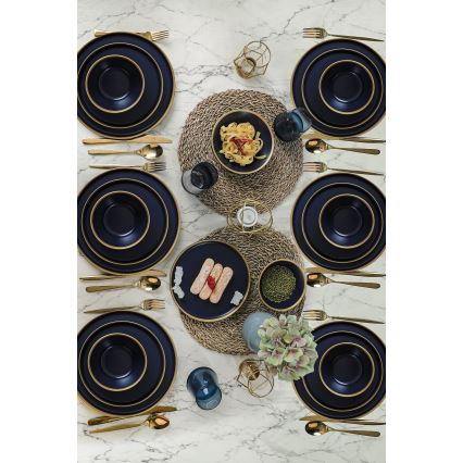Service de table 24 pièces bleu/doré/céramique