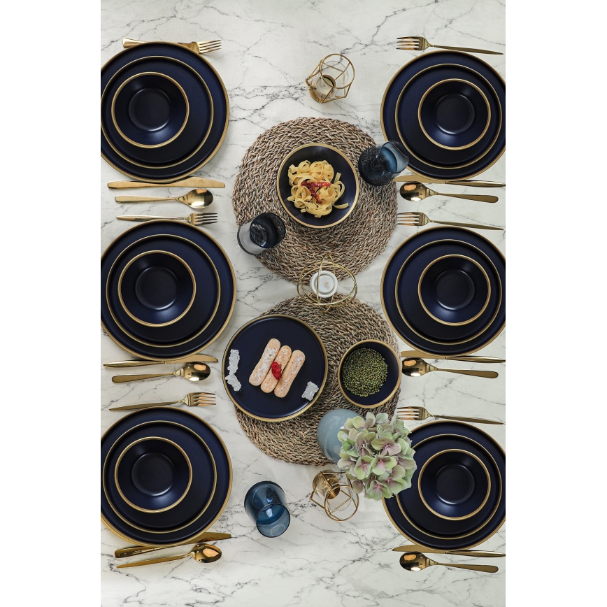 Service de table 24 pièces bleu/doré/céramique