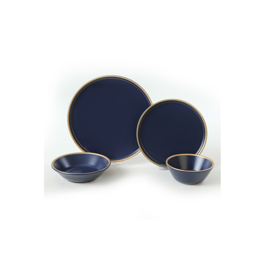 Service de table 24 pièces bleu/doré/céramique
