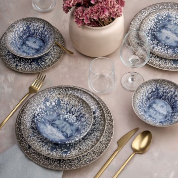 Service de table 24 pièces bleu/marron/céramique