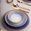 Service de table 24 pièces bleu/orange en porcelaine