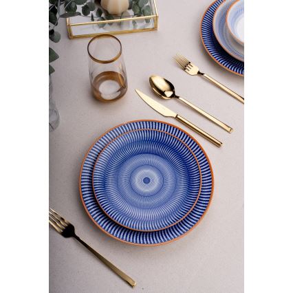 Service de table 24 pièces bleu/orange en porcelaine