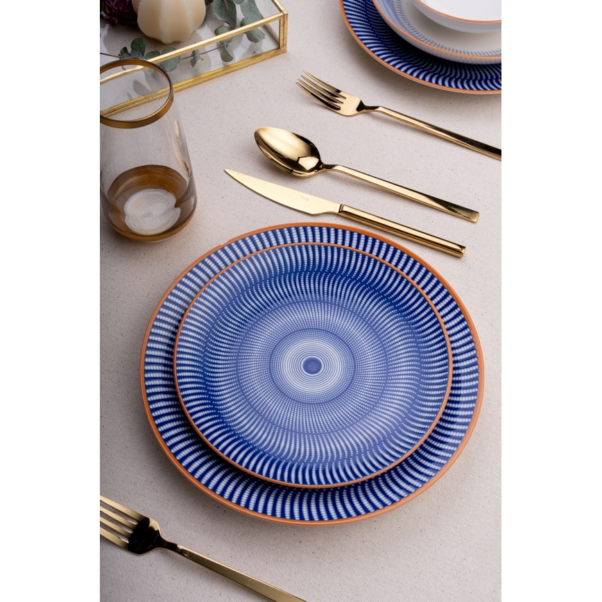Service de table 24 pièces bleu/orange en porcelaine