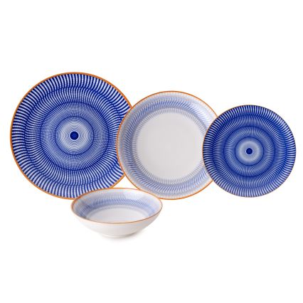 Service de table 24 pièces bleu/orange en porcelaine