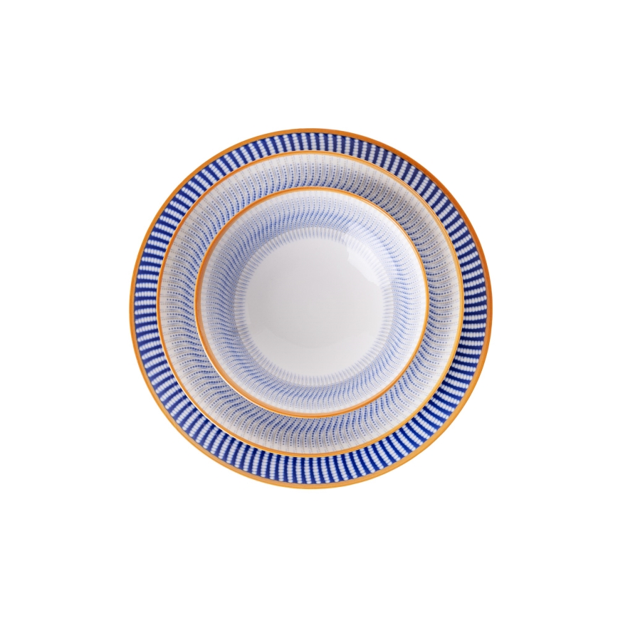 Service de table 24 pièces bleu/orange en porcelaine