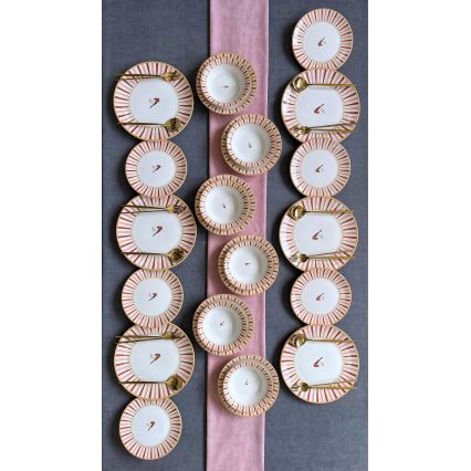 Service de table 24 pièces, céramique, blanc/rouge/doré