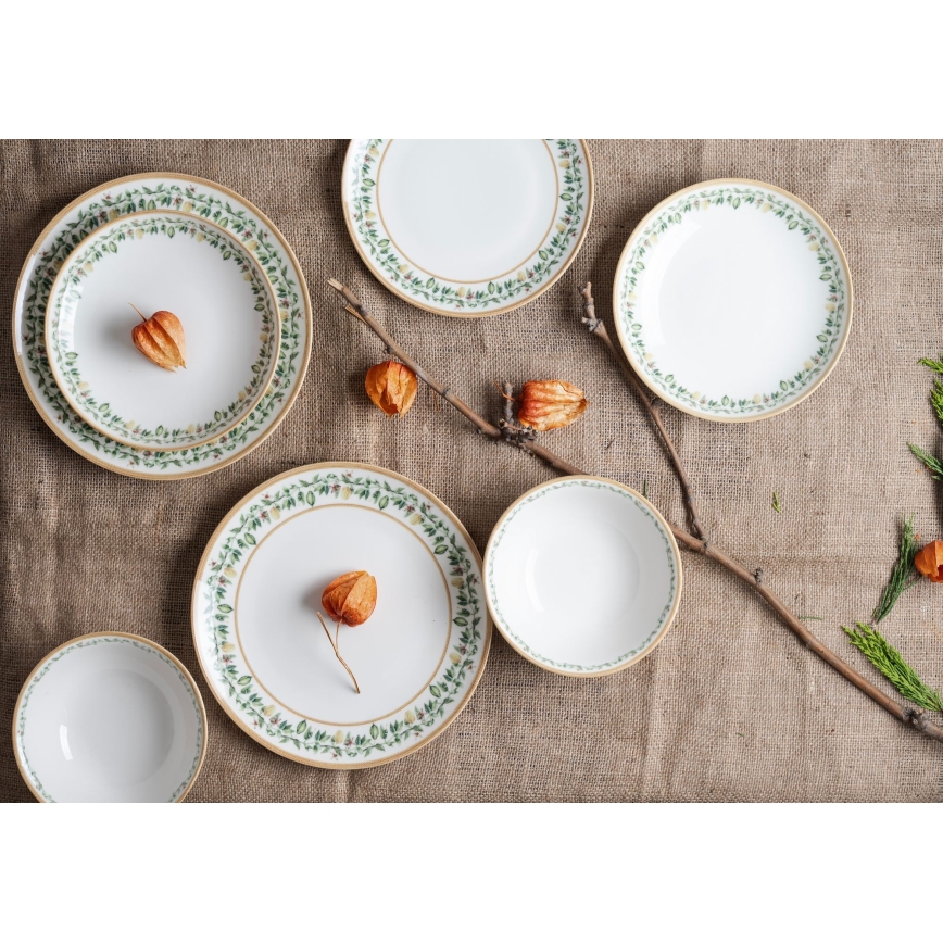 Service de table 24 pièces crème/beige/vert/porcelaine