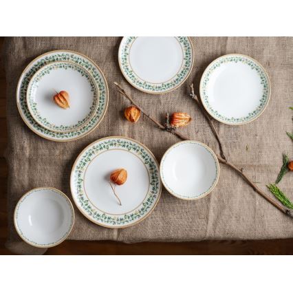 Service de table 24 pièces crème/beige/vert/porcelaine