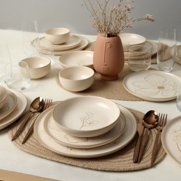 Service de table 24 pièces en céramique, beige