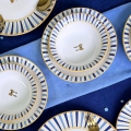 Service de table 24 pièces en céramique — blanc, bleu et doré
