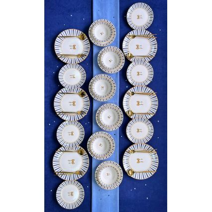 Service de table 24 pièces en céramique — blanc, bleu et doré
