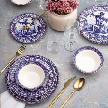 Service de table 24 pièces en céramique — blanc/bleu