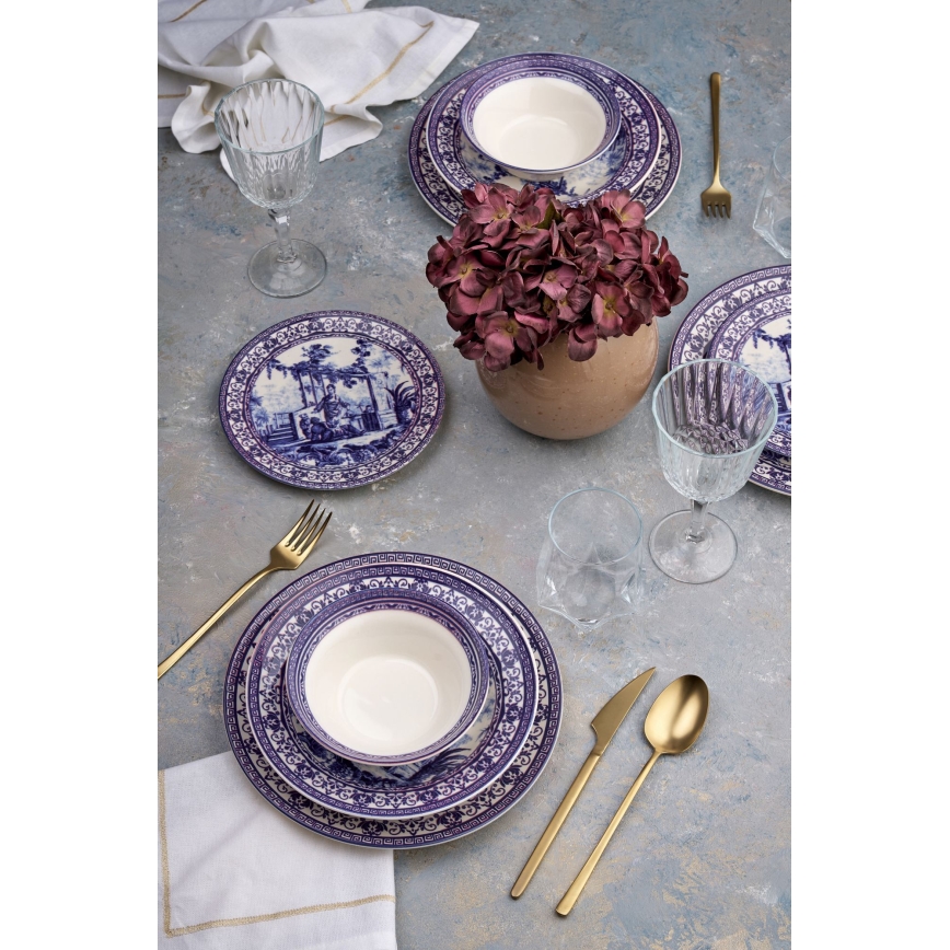 Service de table 24 pièces en céramique — blanc/bleu