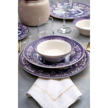Service de table 24 pièces en céramique — blanc/bleu