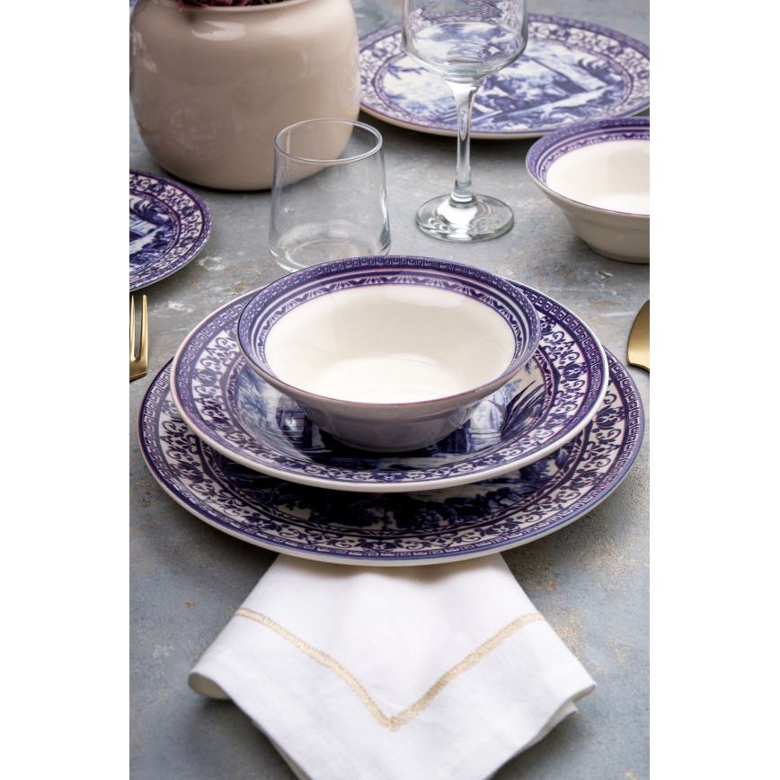 Service de table 24 pièces en céramique — blanc/bleu