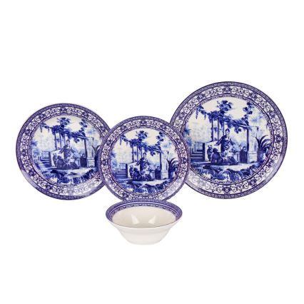 Service de table 24 pièces en céramique — blanc/bleu