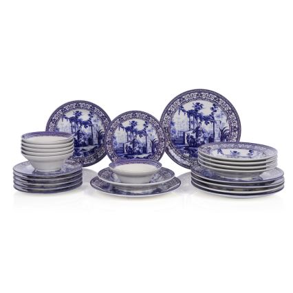 Service de table 24 pièces en céramique — blanc/bleu