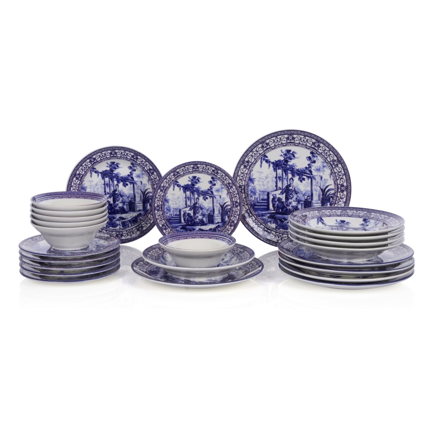 Service de table 24 pièces en céramique — blanc/bleu