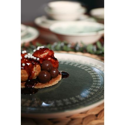 Service de table 24 pièces en grès, beige et vert